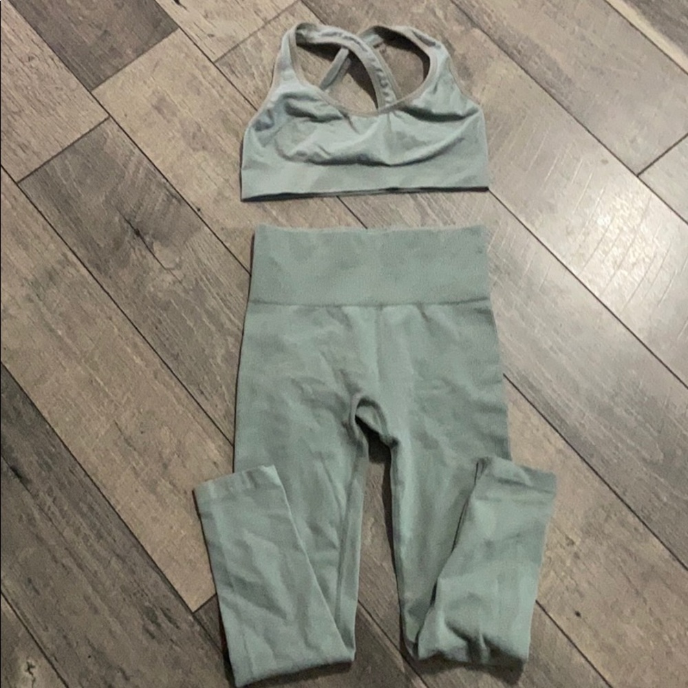Mint green workout set.